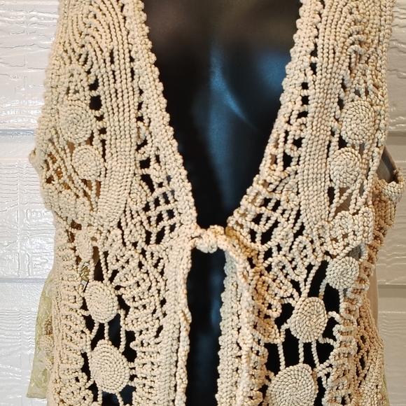 Awake by OS Boho Hippie Crochet Vest Lace  Beads SZ  XL Festival Cowgirl Chic - Picture 3 of 12